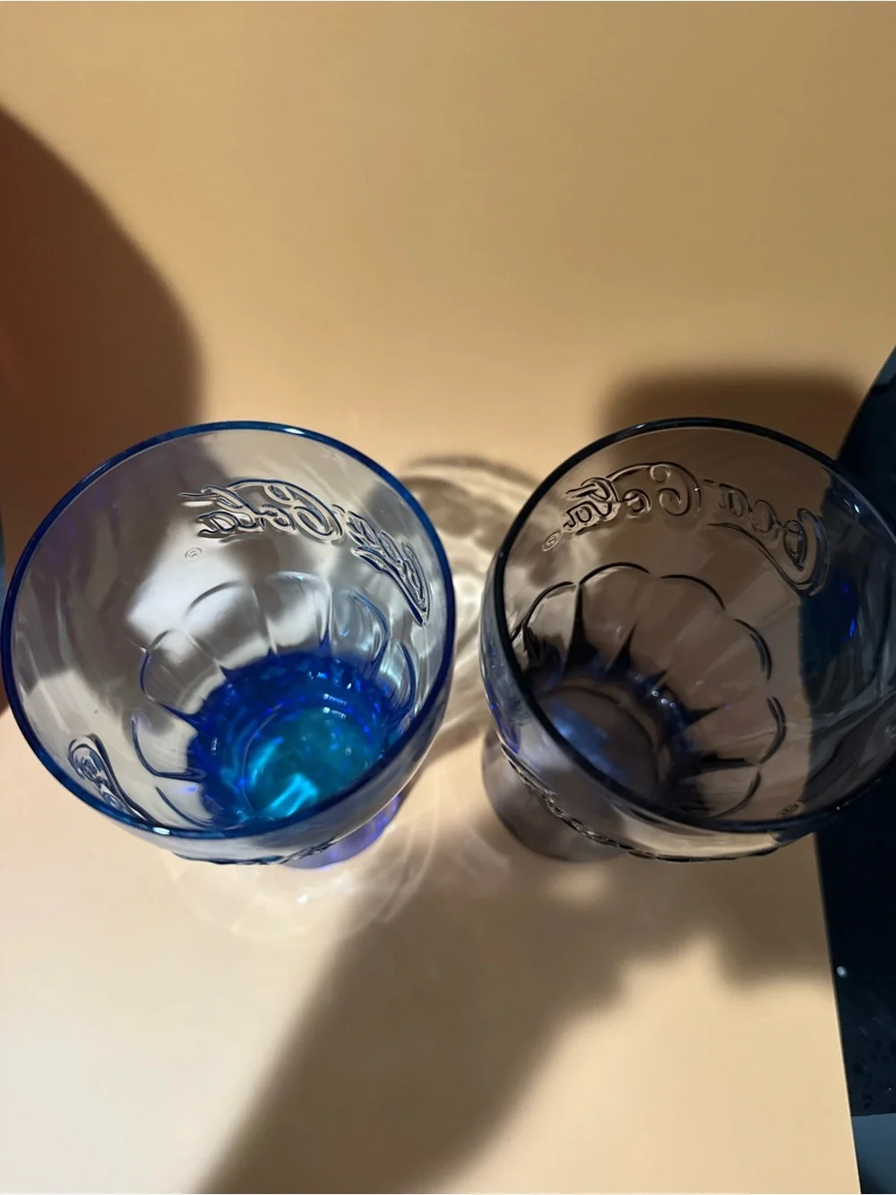 Coca Cola Blue Gradient Embossed Glass Tumblers - 6”